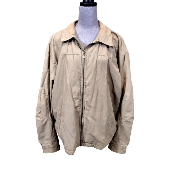 Retro Eddie Bauer Bomber Jacket Gorpcore Classicore Tan Lined Zip Mens XL - Picture 3 of 8